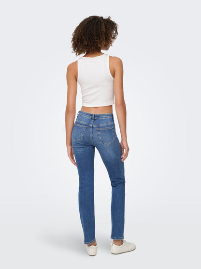 ONLY Slim Fit Jeans Damen Mittlere Taille Knopfleiste Gürtelschlaufen