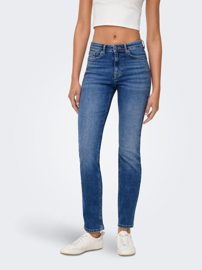 ONLY Slim Fit Jeans Damen Mittlere Taille Knopfleiste Gürtelschlaufen