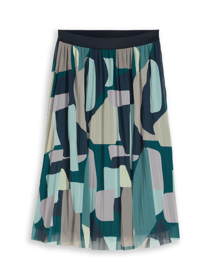 TOM TAILOR Gemusterter Midi-Rock Damen Plissee-Falten Mesh elastischer Bund