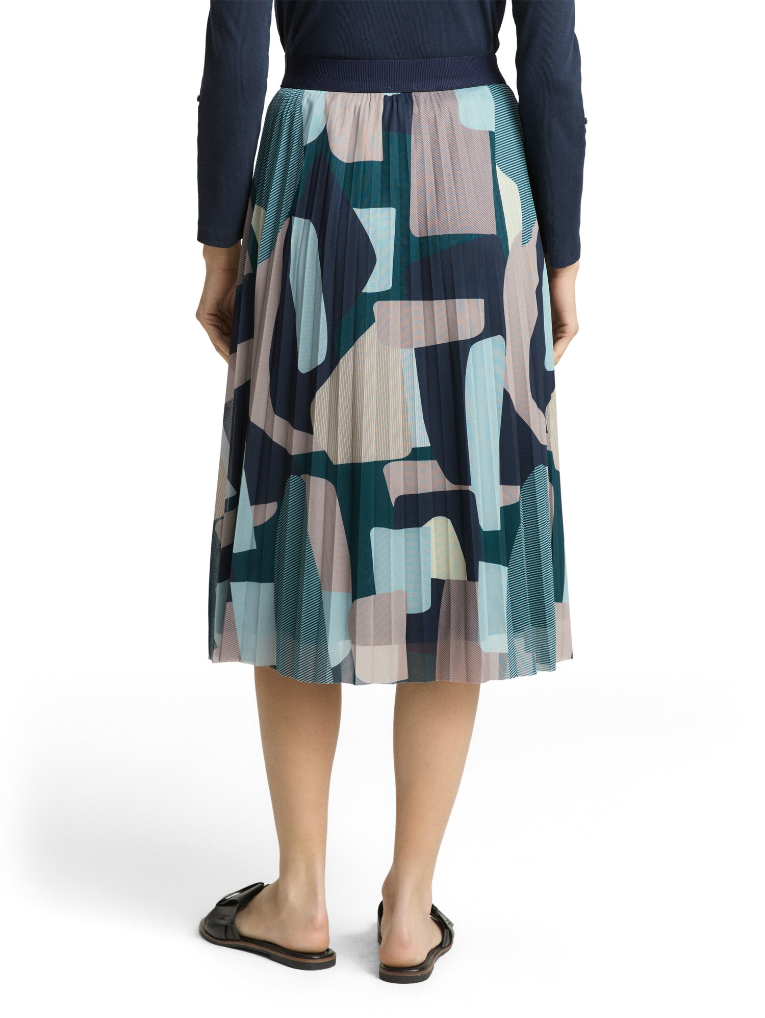 TOM TAILOR Gemusterter Midi-Rock Damen Plissee-Falten Mesh elastischer Bund