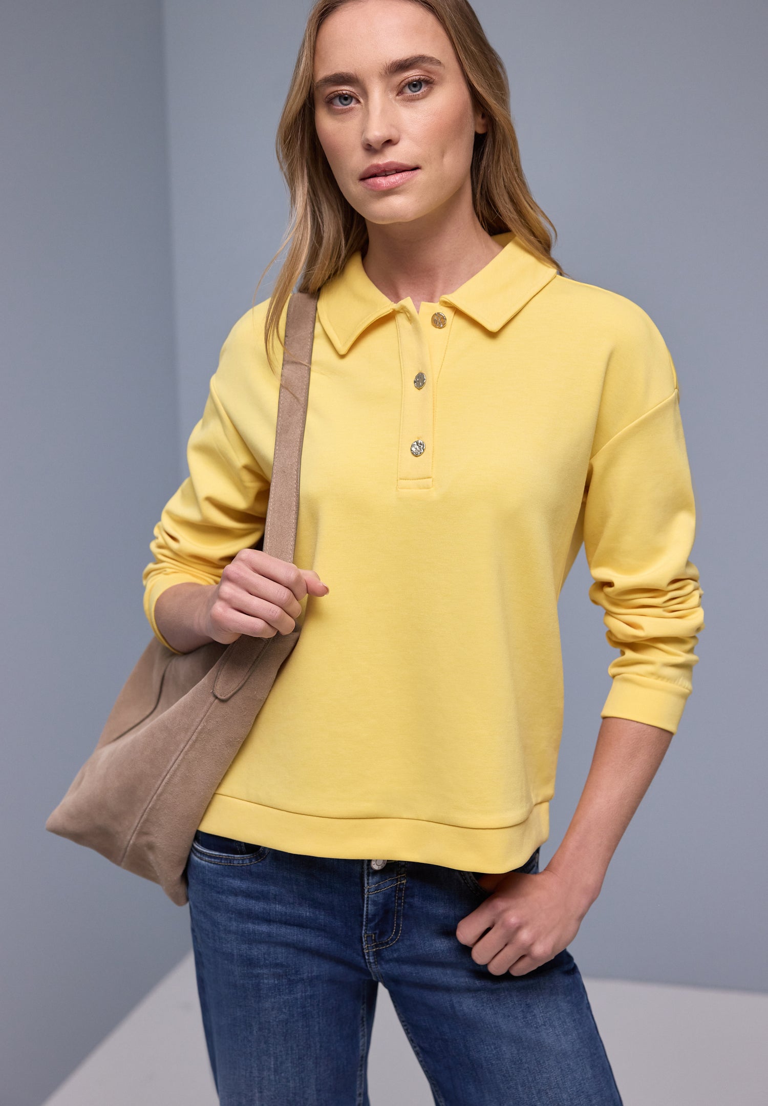 Street One Damen Poloshirt Langarm Sportiv Jerseyshirt