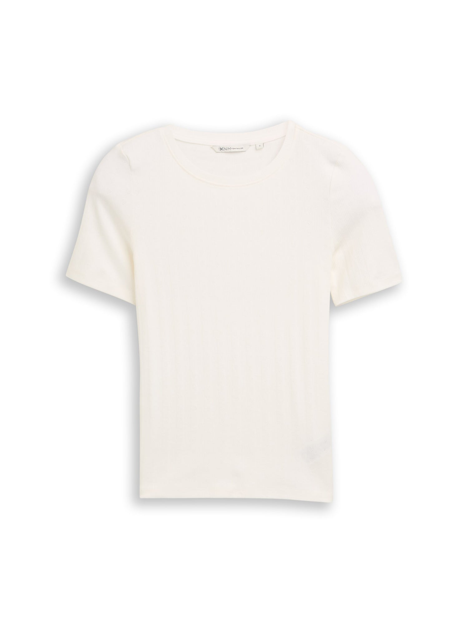 Tom Tailor Denim Female T-Shirt mit Pointelle-Lochmuster Baumwolle Elasthan
