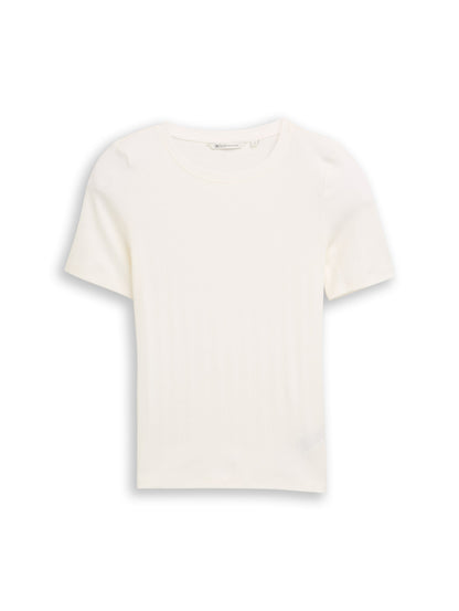 Tom Tailor Denim Female T-Shirt mit Pointelle-Lochmuster Baumwolle Elasthan