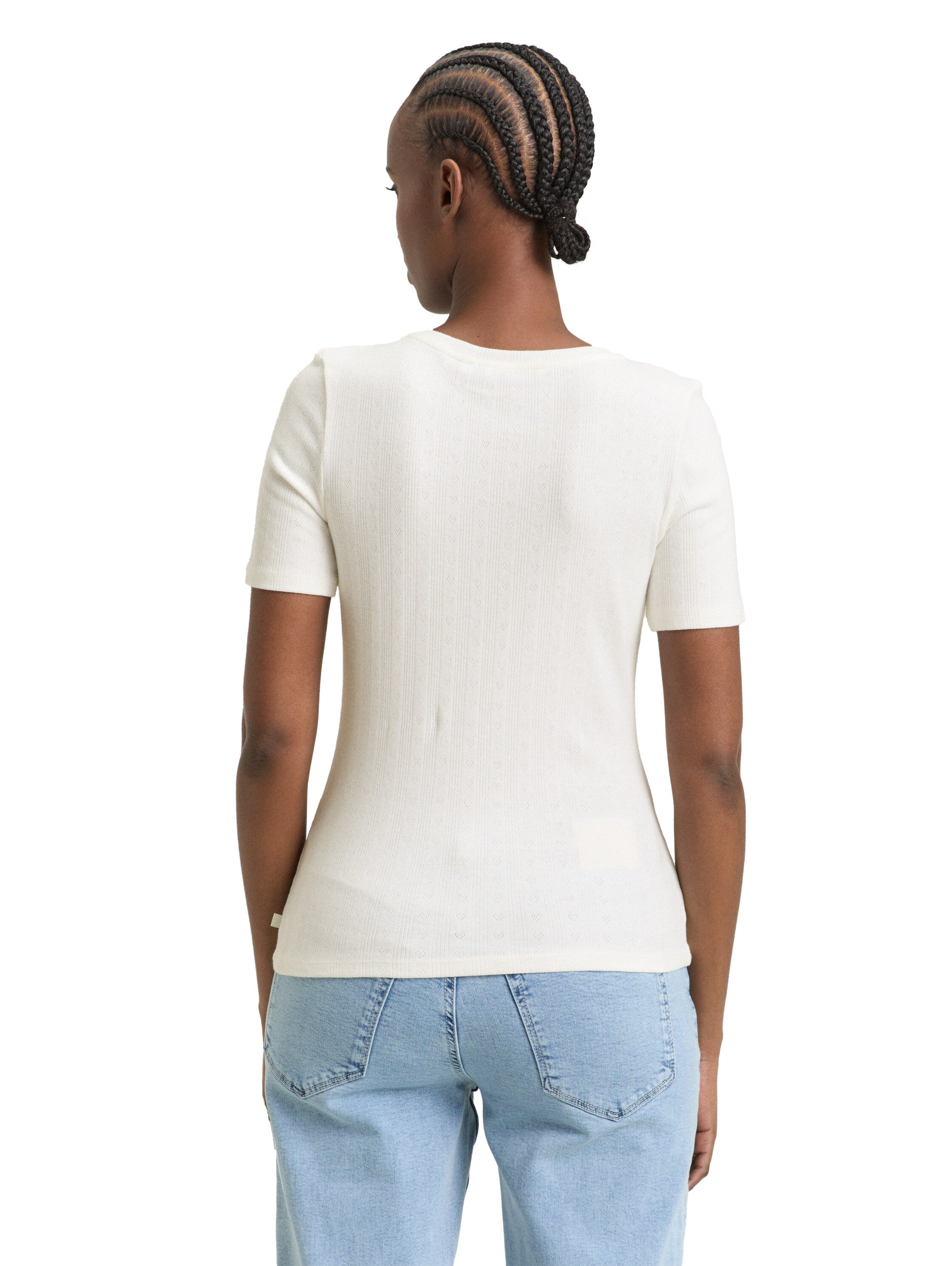 Tom Tailor Denim Female T-Shirt mit Pointelle-Lochmuster Baumwolle Elasthan