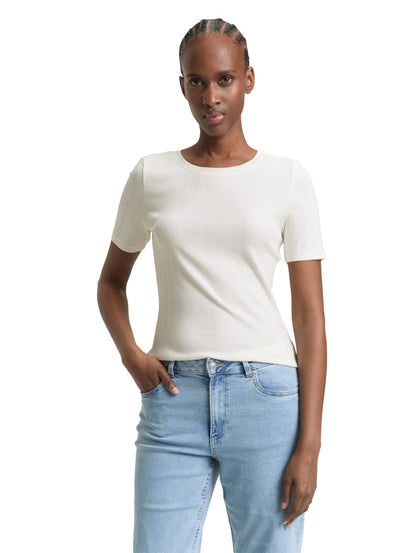 Tom Tailor Denim Female T-Shirt mit Pointelle-Lochmuster Baumwolle Elasthan