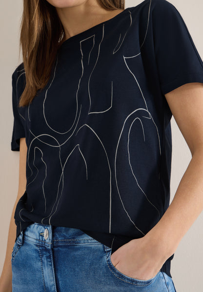 CECIL Damen T-Shirt U-Boot-Ausschnitt Kurzarm Casual Modal Baumwolle