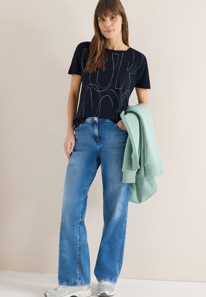 CECIL Damen T-Shirt U-Boot-Ausschnitt Kurzarm Casual Modal Baumwolle