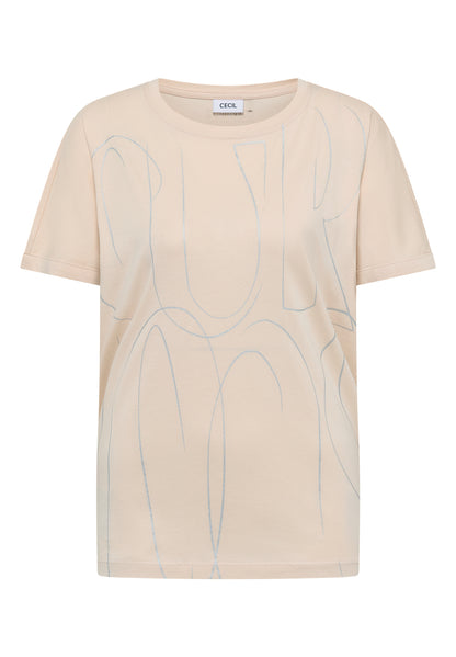 CECIL Damen T-Shirt U-Boot-Ausschnitt Kurzarm Casual Modal Baumwolle
