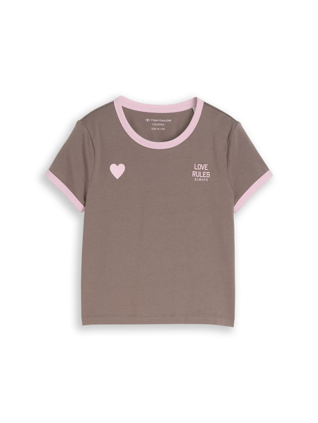 Tom Tailor Mädchen Cropped T-Shirt Herzprint Saumenden Baumwolle