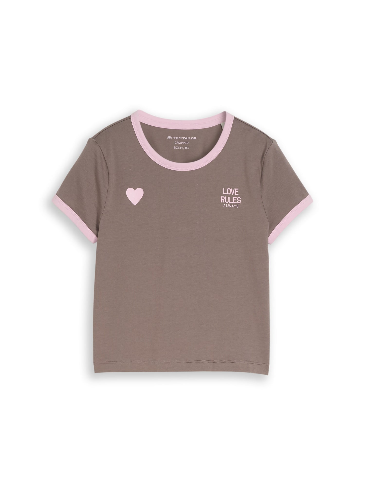 Tom Tailor Mädchen Cropped T-Shirt Herzprint Saumenden Baumwolle
