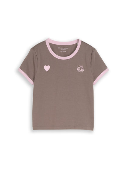 Tom Tailor Mädchen Cropped T-Shirt Herzprint Saumenden Baumwolle