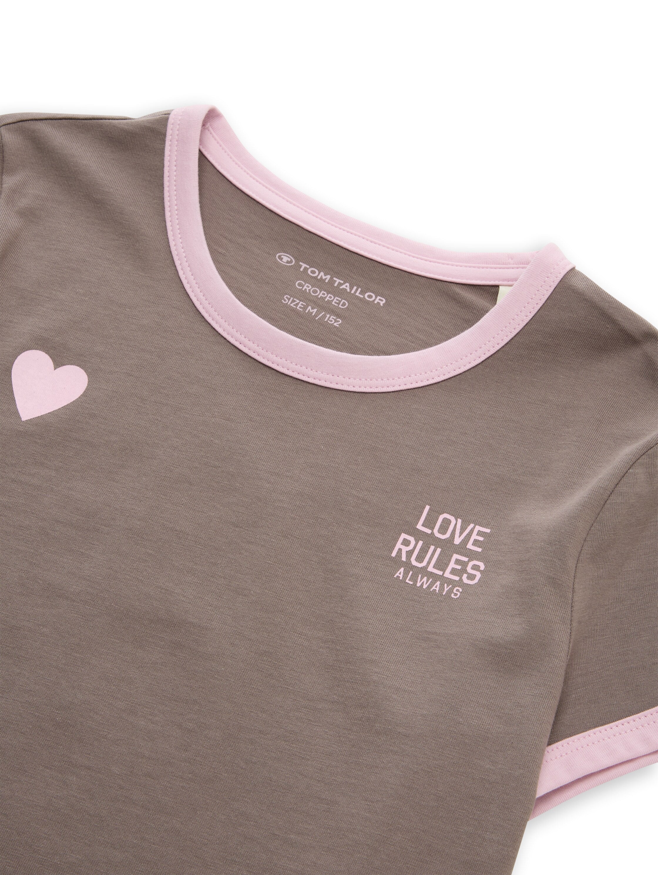 Tom Tailor Mädchen Cropped T-Shirt Herzprint Saumenden Baumwolle
