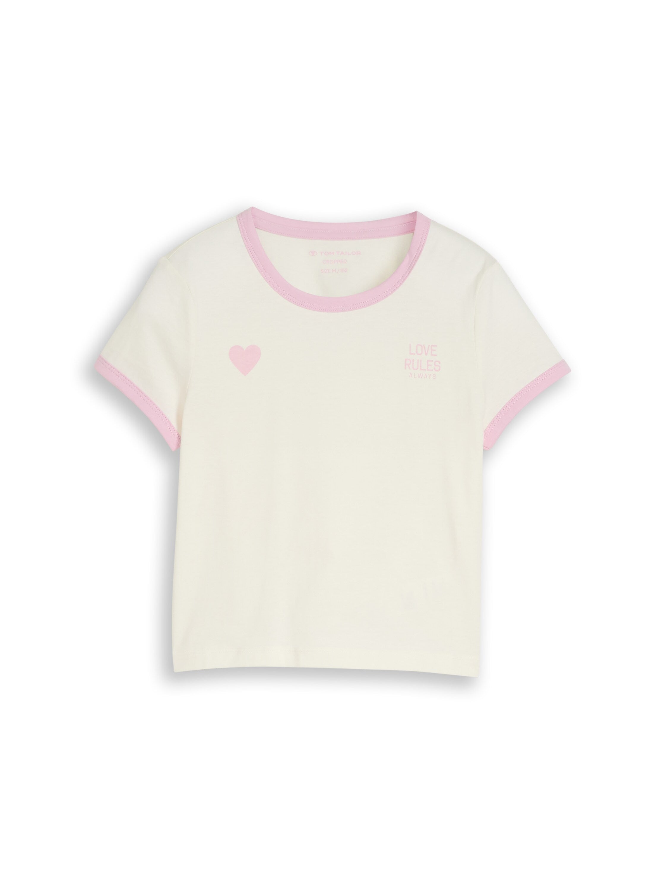 Tom Tailor Mädchen Cropped T-Shirt Herzprint Saumenden Baumwolle