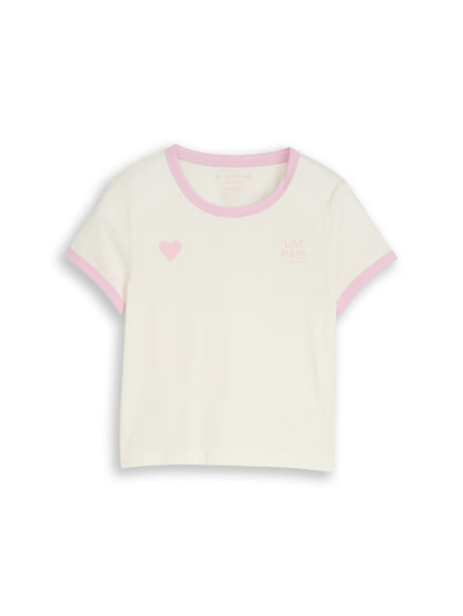 Tom Tailor Mädchen Cropped T-Shirt Herzprint Saumenden Baumwolle