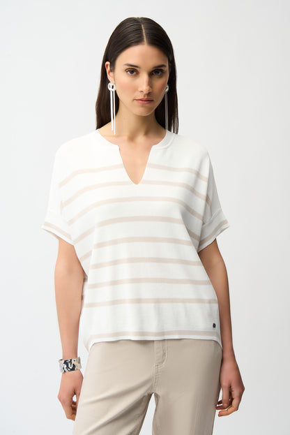 Joseph Ribkoff Gestreifter Sweater Damen Asymmetrischer Saum V-Ausschnitt Fledermausärmel