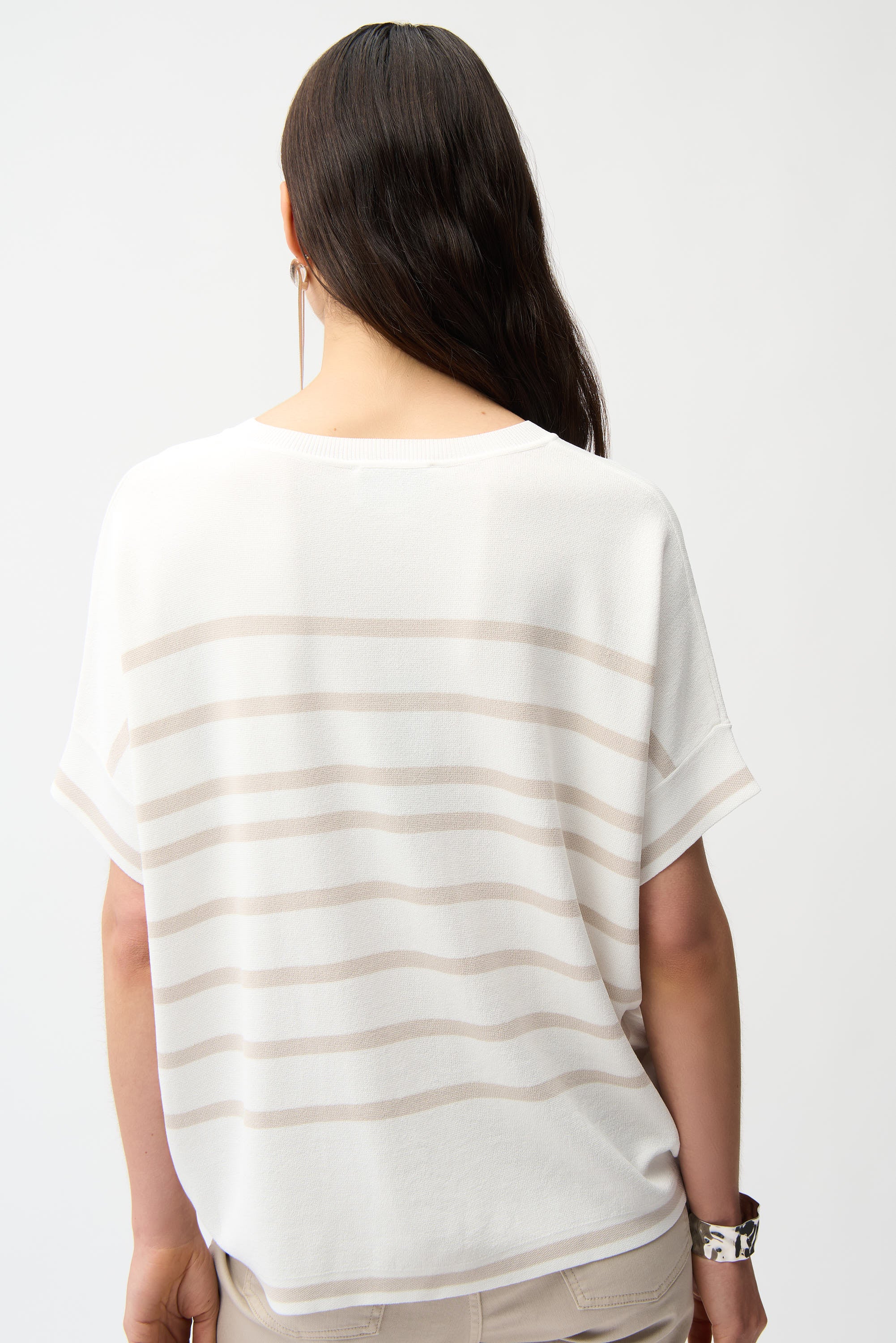 Joseph Ribkoff Gestreifter Sweater Damen Asymmetrischer Saum V-Ausschnitt Fledermausärmel