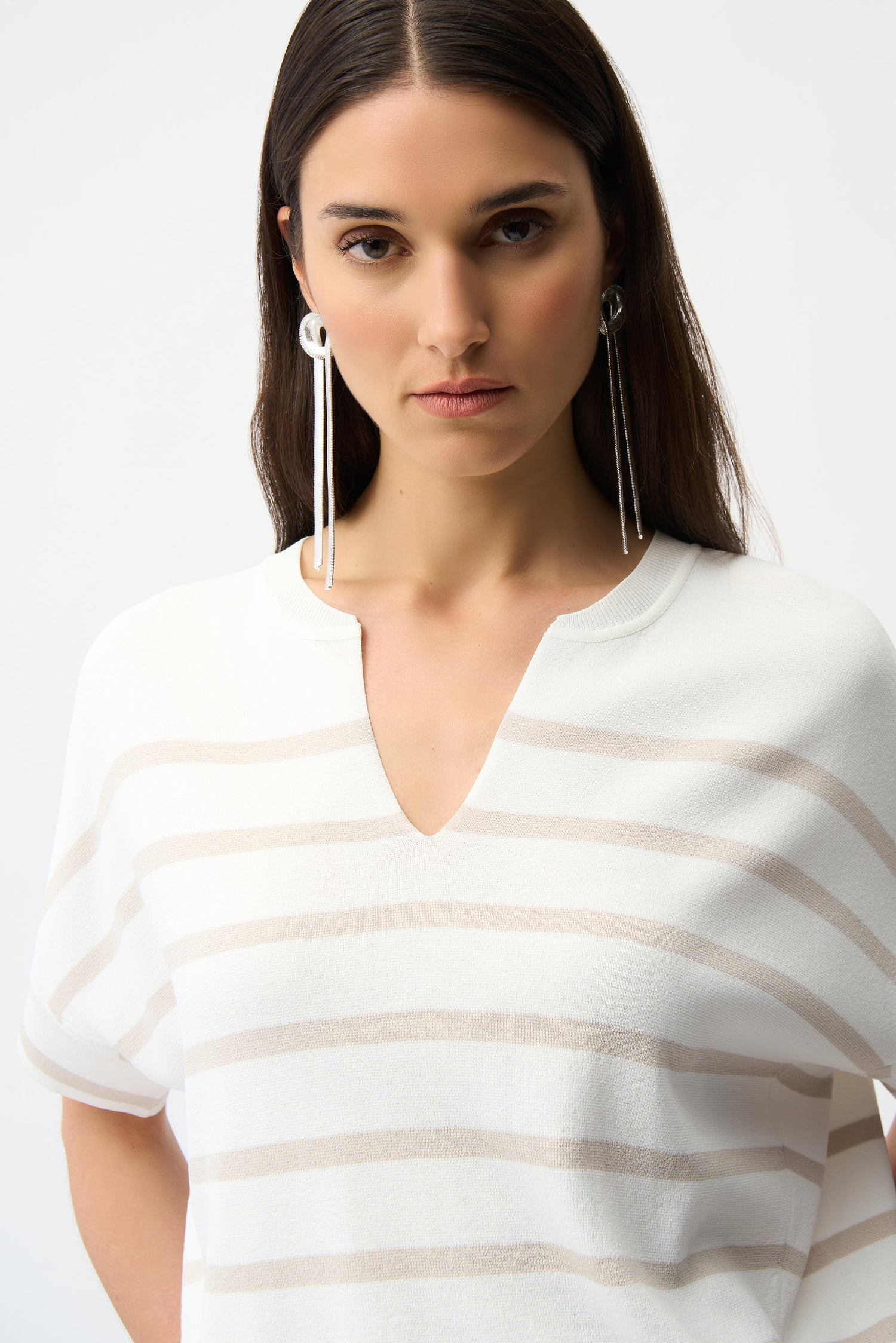 Joseph Ribkoff Gestreifter Sweater Damen Asymmetrischer Saum V-Ausschnitt Fledermausärmel