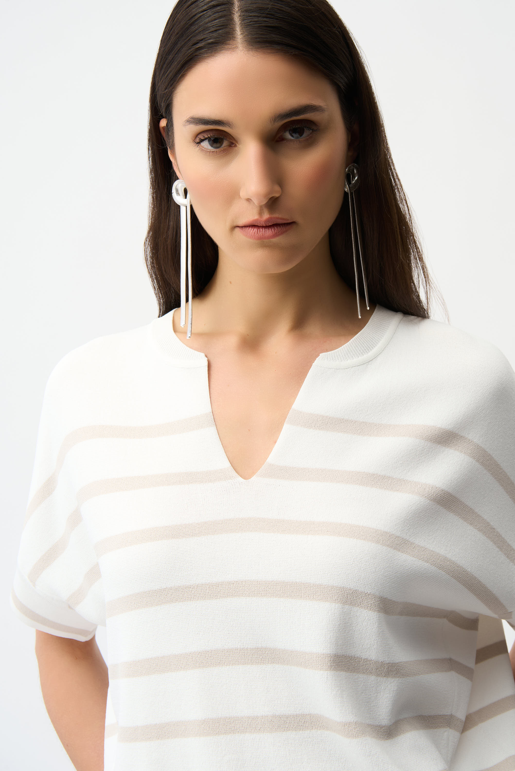 Joseph Ribkoff Gestreifter Sweater Damen Asymmetrischer Saum V-Ausschnitt Fledermausärmel