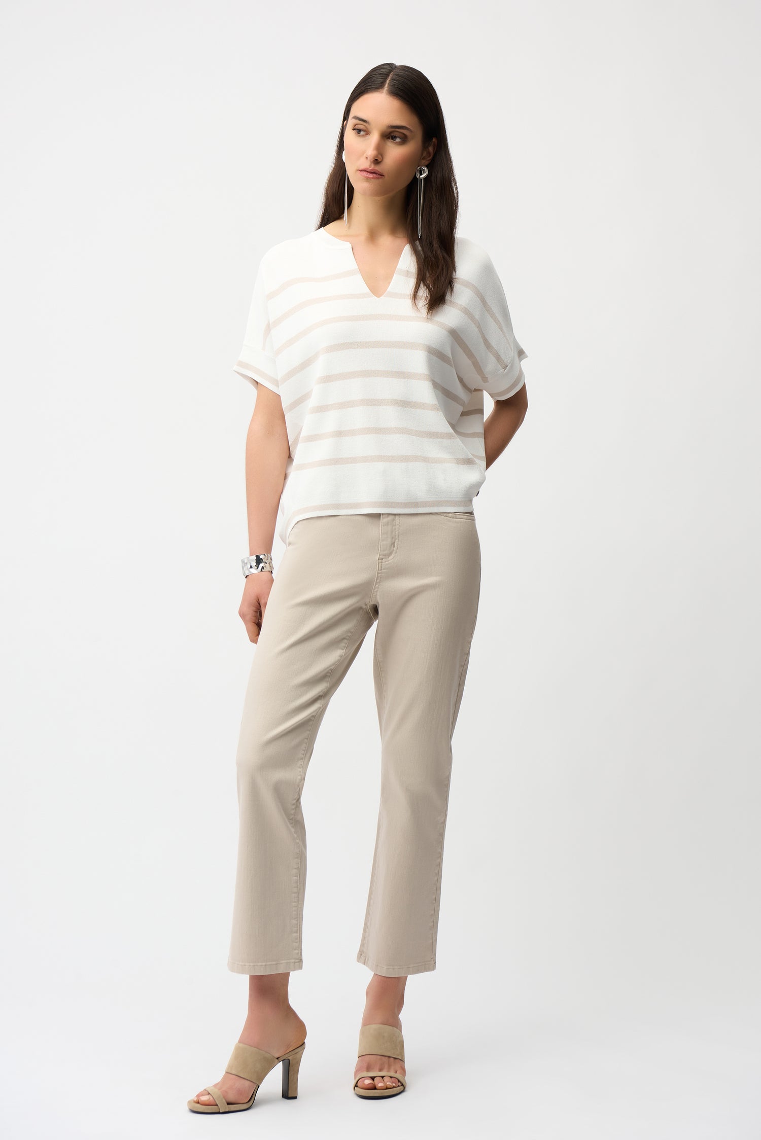 Joseph Ribkoff Gestreifter Sweater Damen Asymmetrischer Saum V-Ausschnitt Fledermausärmel