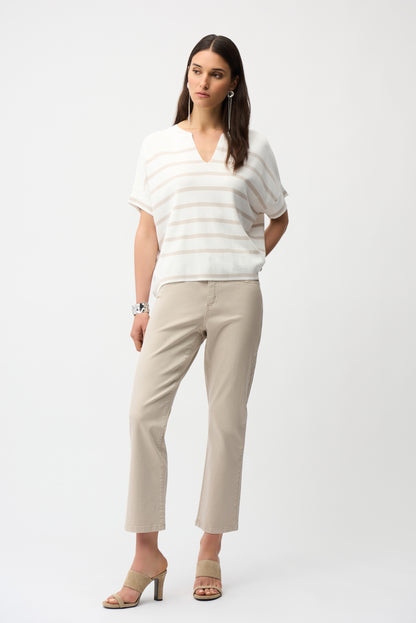 Joseph Ribkoff Gestreifter Sweater Damen Asymmetrischer Saum V-Ausschnitt Fledermausärmel