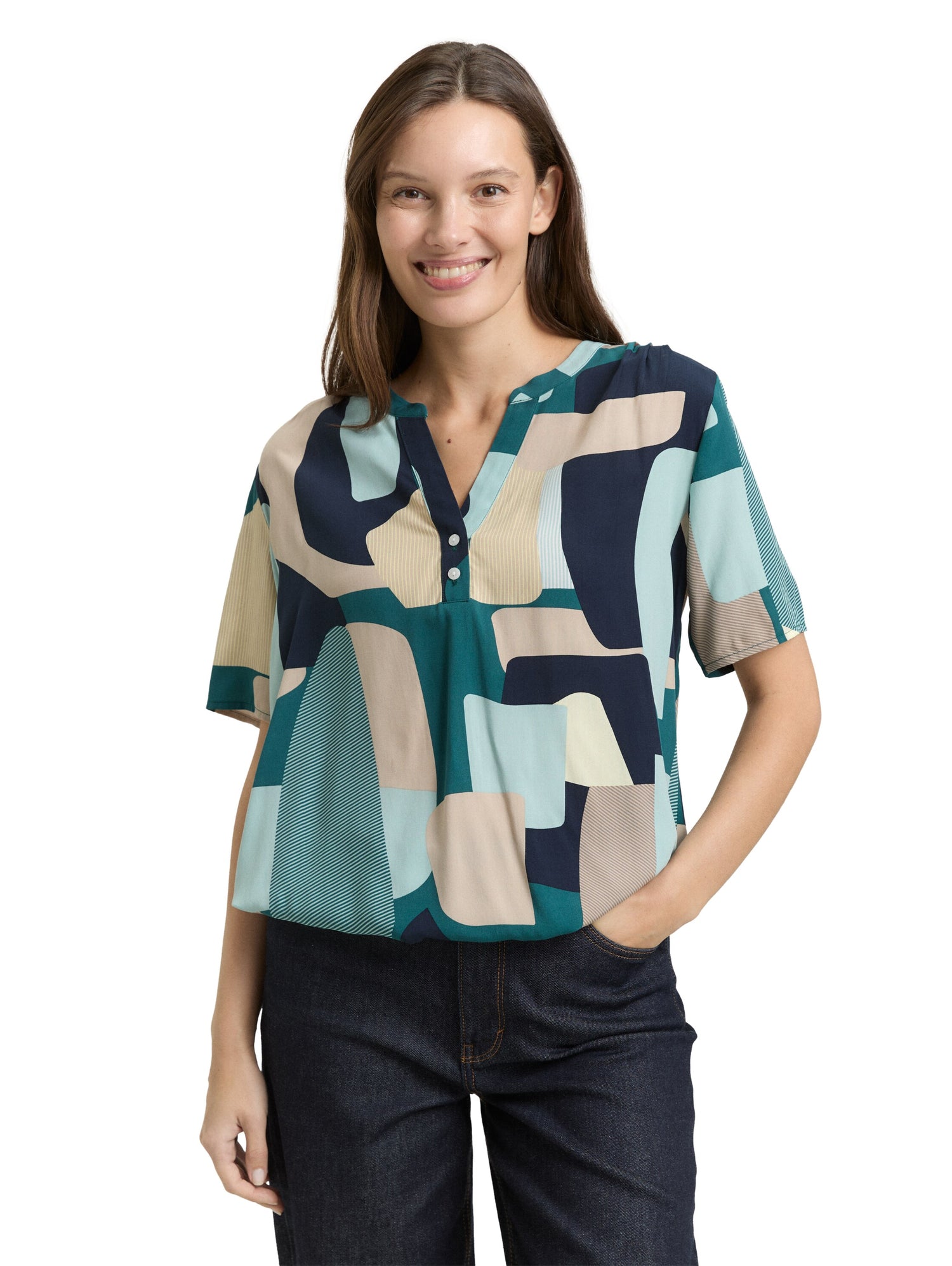 Tom Tailor Damen Bluse mit Gummibund aus Viskose