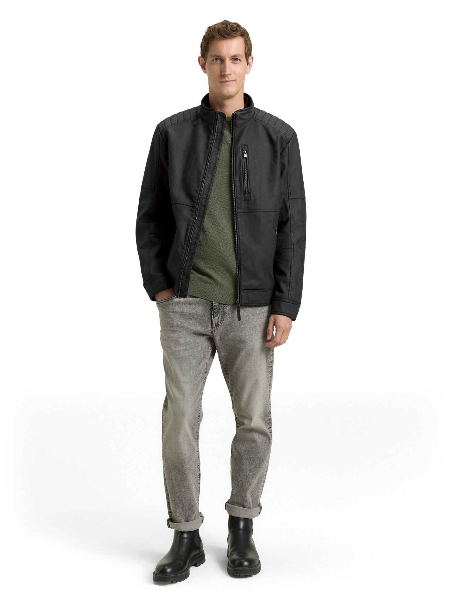 TOM TAILOR Fake-Lederjacke Herren Bikerstyle mit Reißverschluss