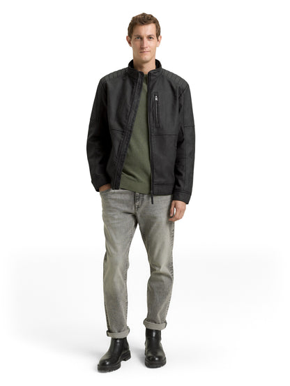 TOM TAILOR Fake-Lederjacke Herren Bikerstyle mit Reißverschluss