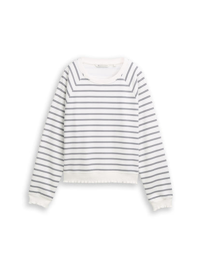 TOM TAILOR Gestreiftes Sweatshirt Damen Langarmshirt Rippbündchen Baumwolle Polyester