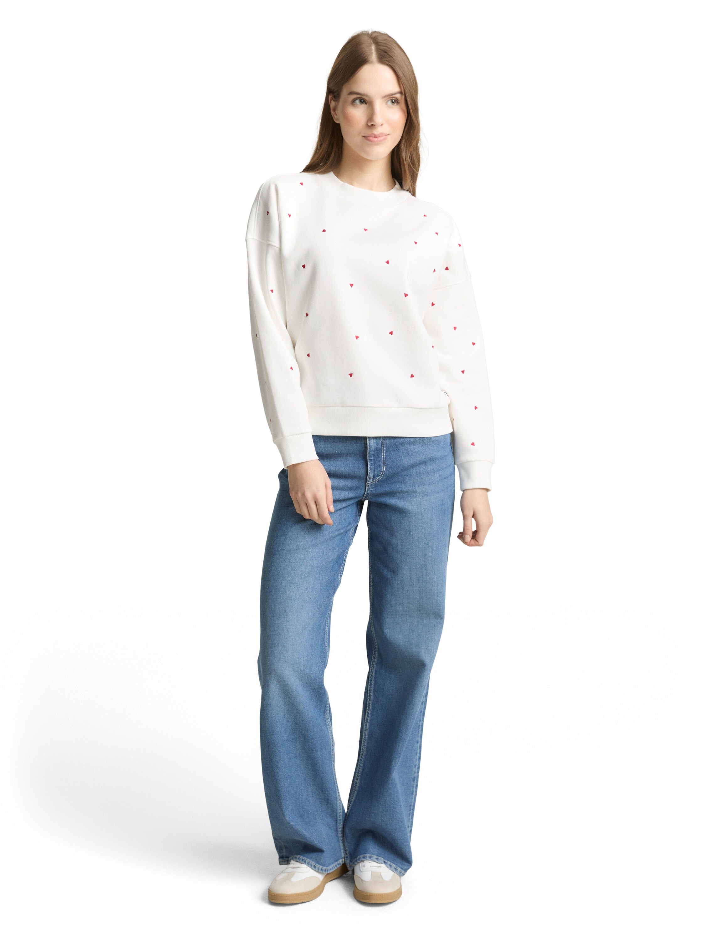TOM TAILOR Herz-Stickerei Sweatshirt Damen Oversized Baumwolle