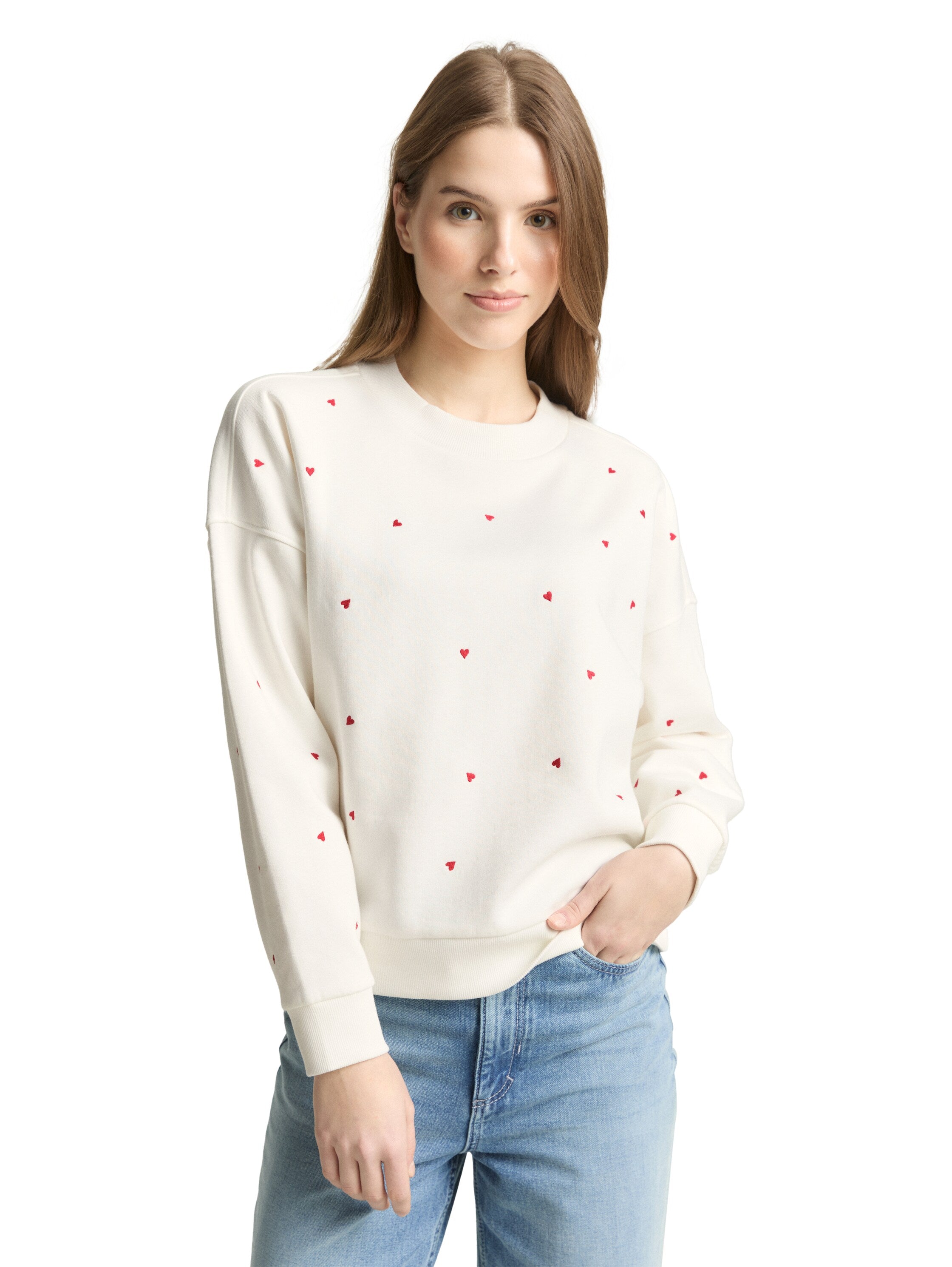 TOM TAILOR Herz-Stickerei Sweatshirt Damen Oversized Baumwolle