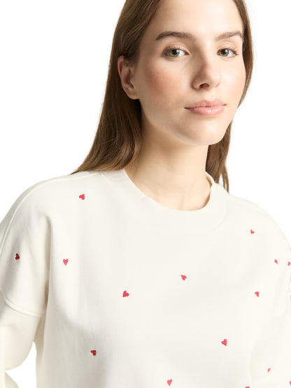 TOM TAILOR Herz-Stickerei Sweatshirt Damen Oversized Baumwolle
