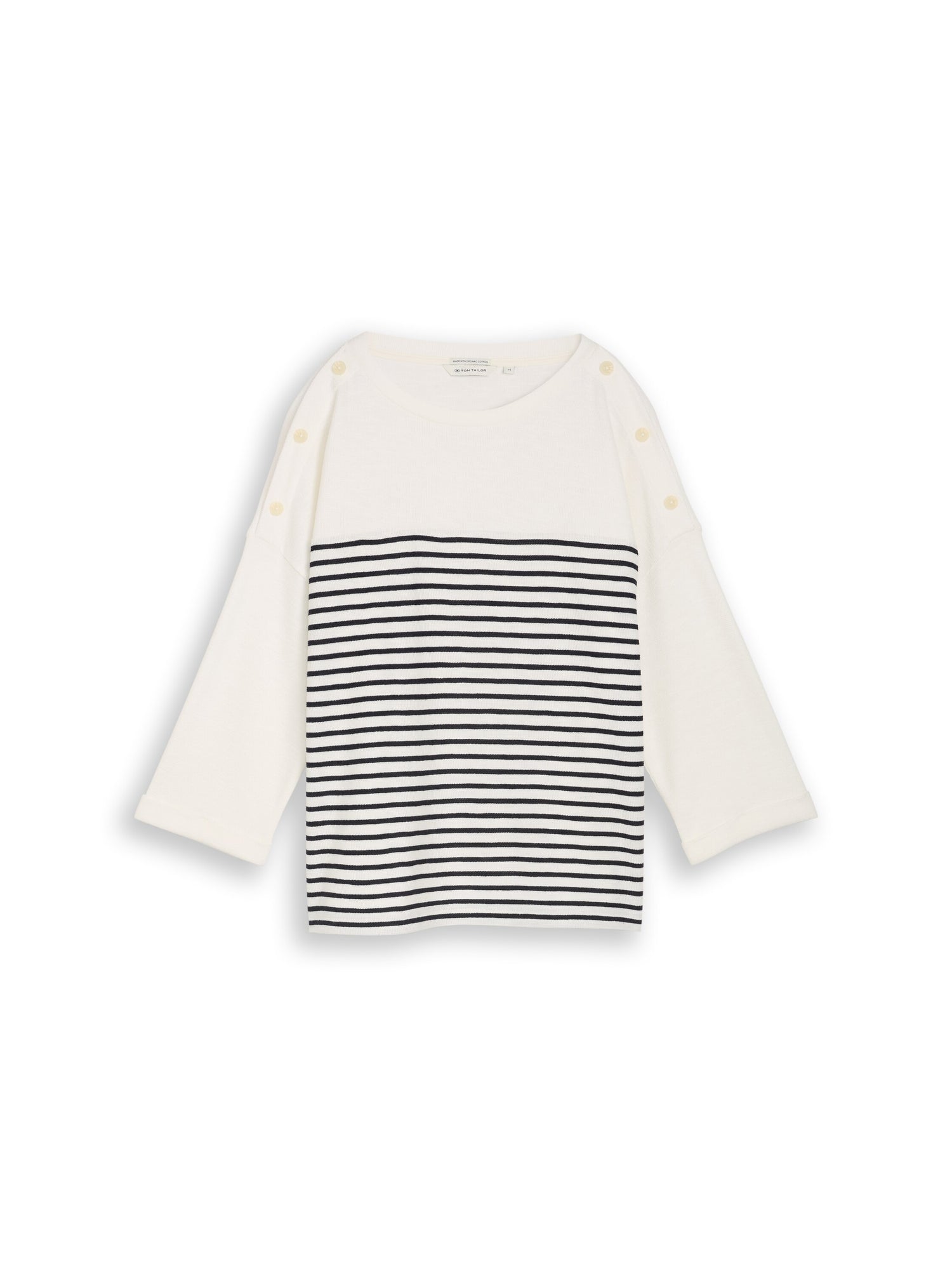 TOM TAILOR Longsleeve Damen Gestreift 3/4-Arm Jacquard Baumwolle