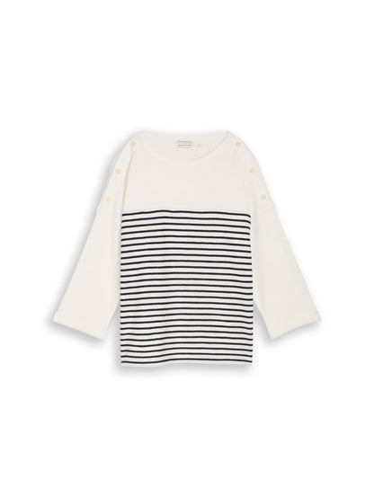 TOM TAILOR Longsleeve Damen Gestreift 3/4-Arm Jacquard Baumwolle