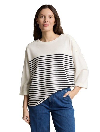 TOM TAILOR Longsleeve Damen Gestreift 3/4-Arm Jacquard Baumwolle