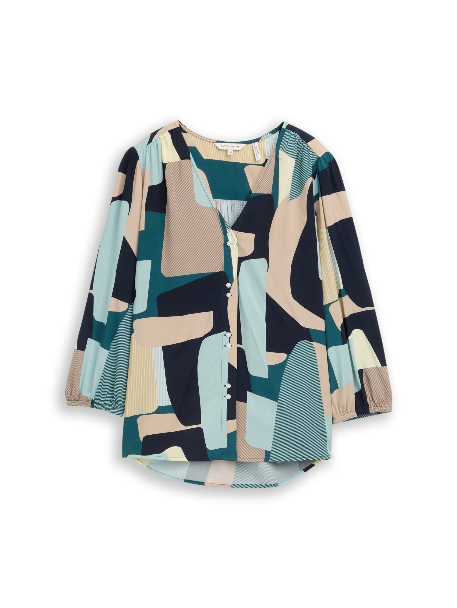 TOM TAILOR Bluse Damen 3/4-Arm V-Ausschnitt Raffungen