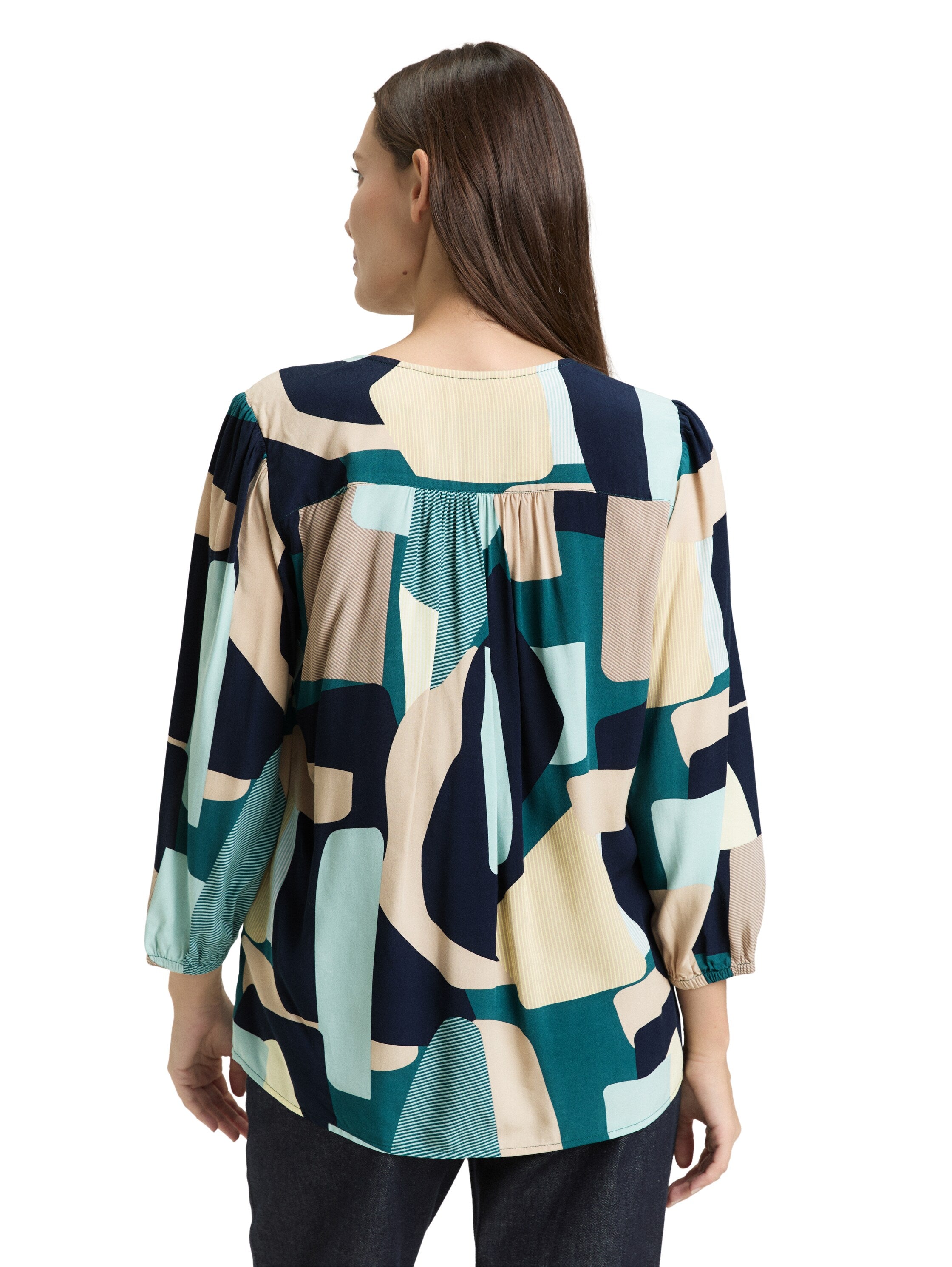 TOM TAILOR Bluse Damen 3/4-Arm V-Ausschnitt Raffungen