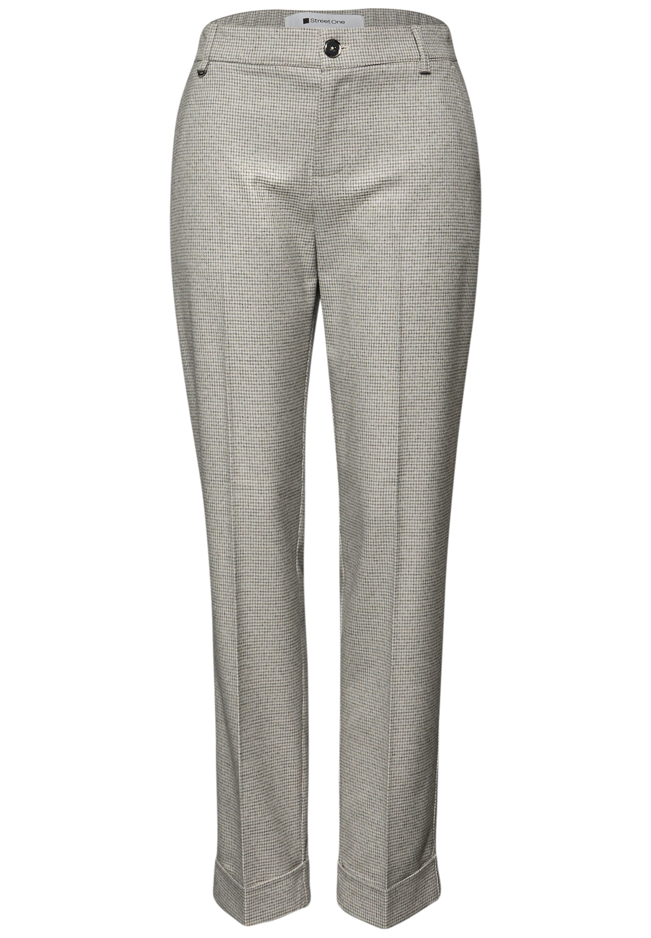 Street One Damen Hose Slim Leg Houndstooth Turn-Up Casual Fit