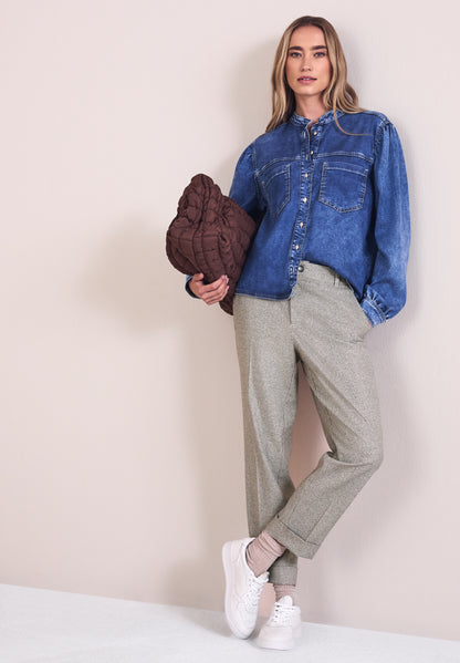 Street One Damen Hose Slim Leg Houndstooth Turn-Up Casual Fit