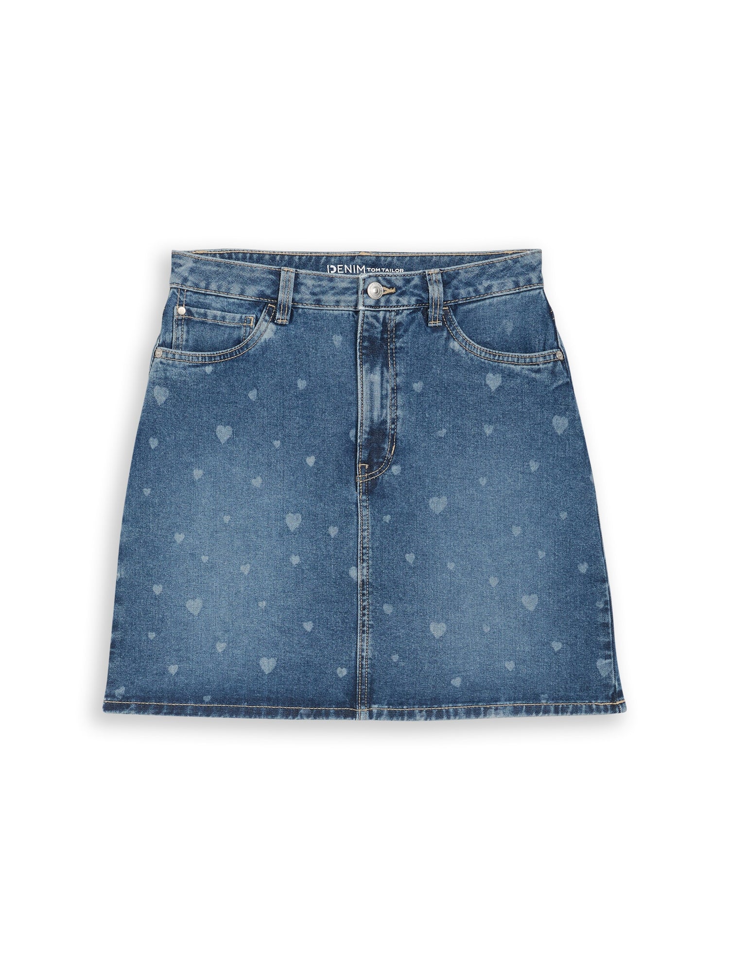 TOM TAILOR Kurzer Jeansrock Damen Herz-Allover-Print Baumwolle