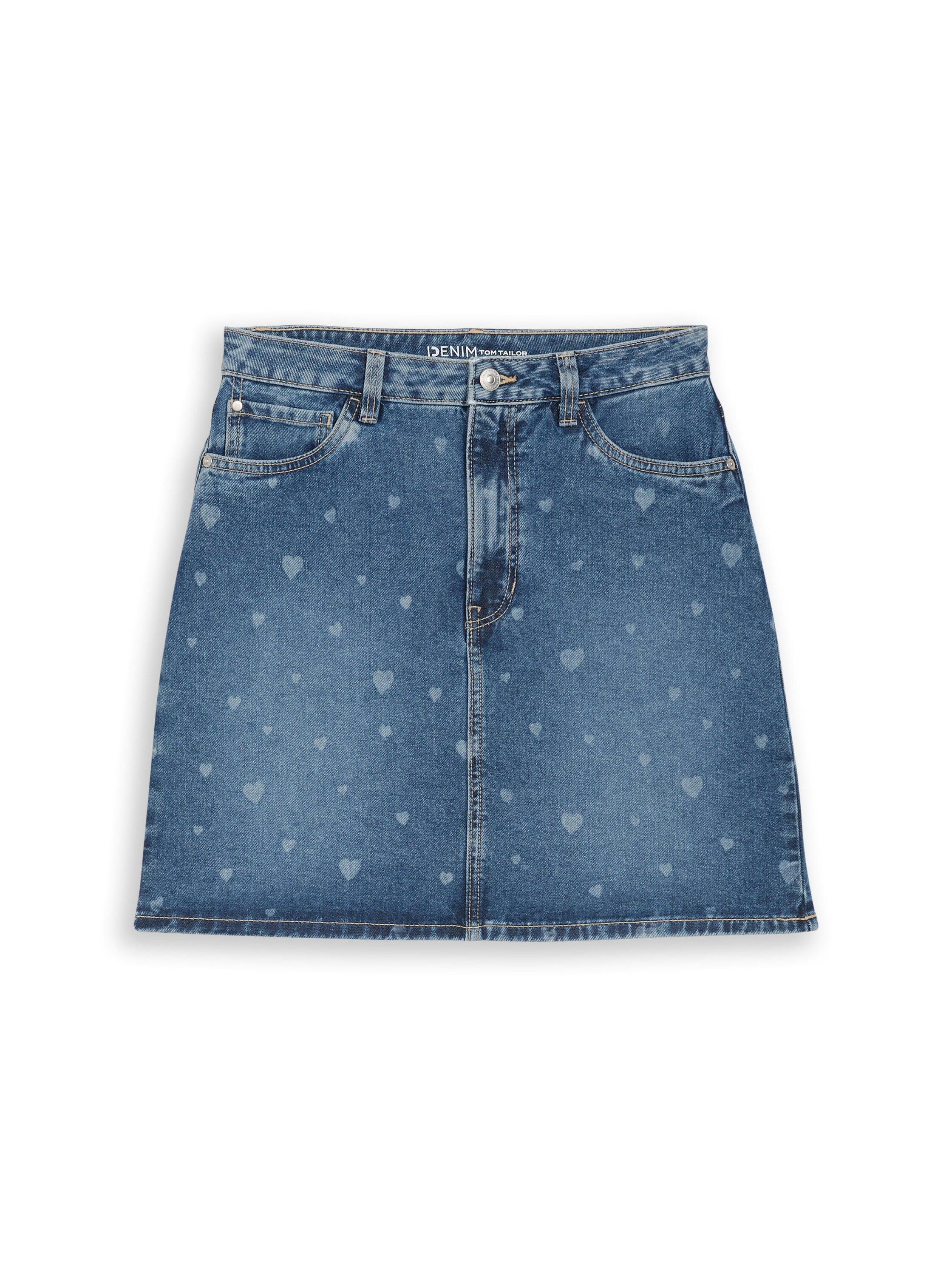 TOM TAILOR Kurzer Jeansrock Damen Herz-Allover-Print Baumwolle