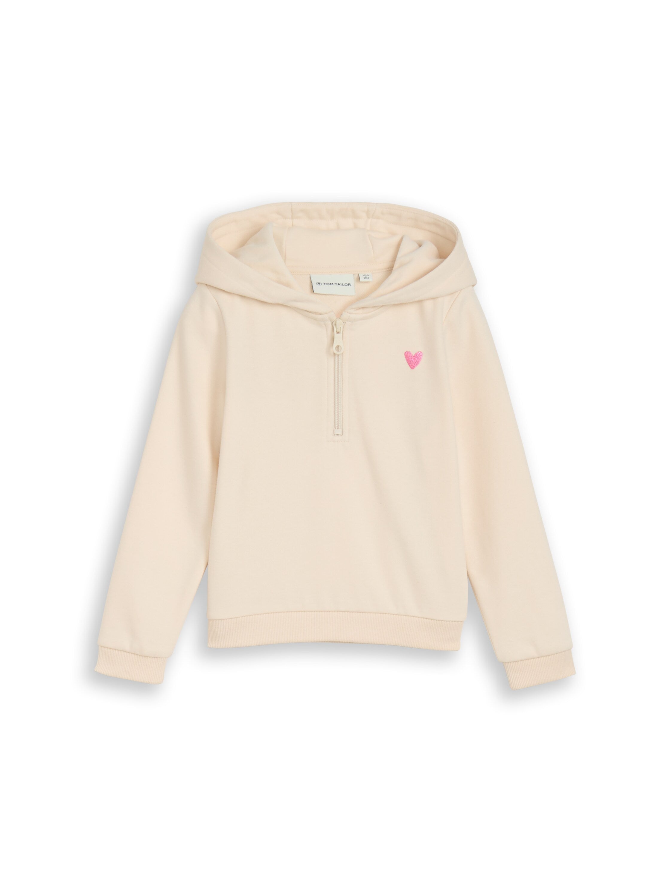 TOM TAILOR Hoodie Kinder Sweatshirt mit Herz-Print halber Reißverschlusskragen