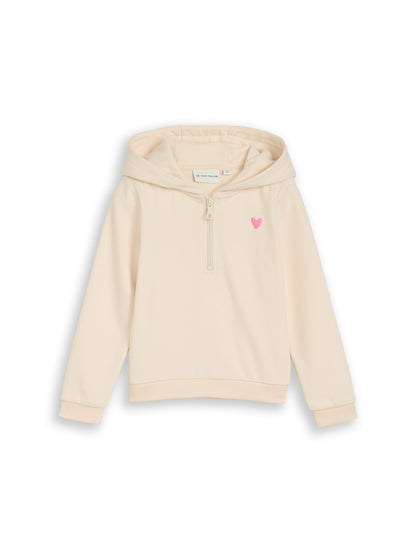 TOM TAILOR Hoodie Kinder Sweatshirt mit Herz-Print halber Reißverschlusskragen