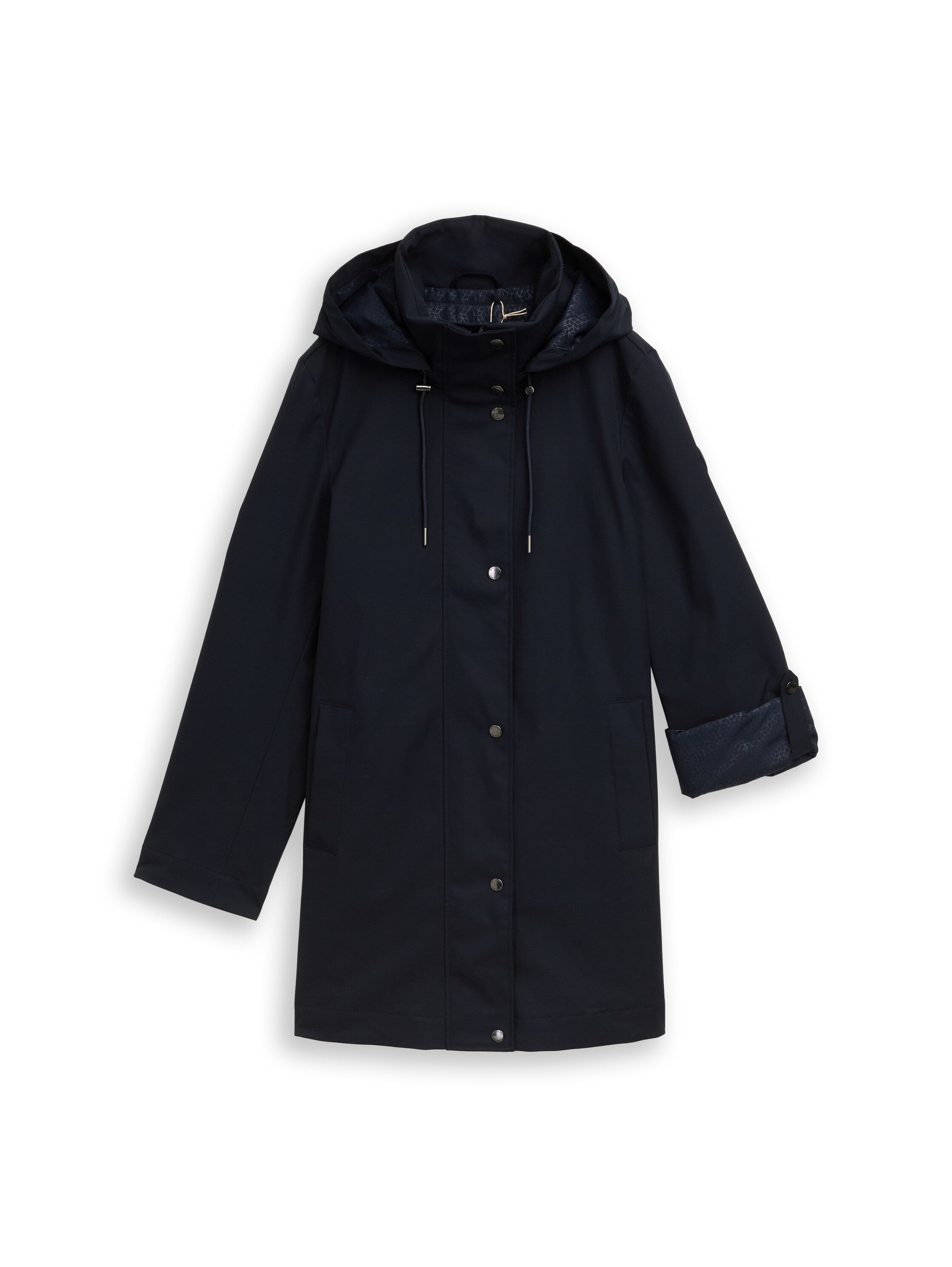 TOM TAILOR Lange Jacke Damen Jacke mit verstaubarer Kapuze Stehkragen Ärmellänge verstellbar