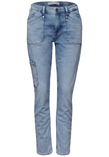Street One Damen Cargo Jeans Style Charlie mit Bleached-Look und elastischem Bund