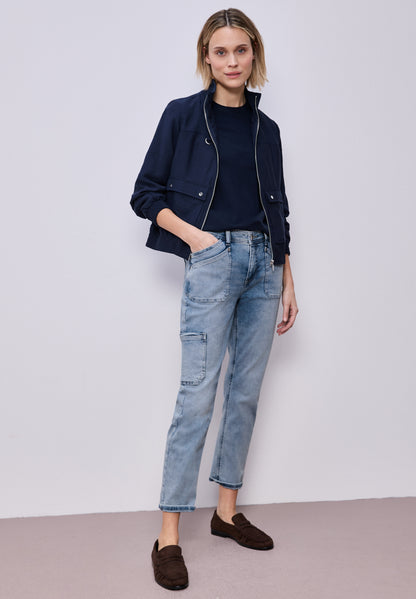 Street One Damen Cargo Jeans Style Charlie mit Bleached-Look und elastischem Bund