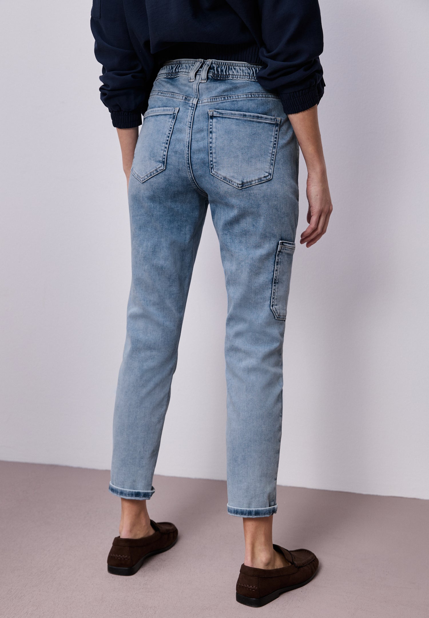 Street One Damen Cargo Jeans Style Charlie mit Bleached-Look und elastischem Bund