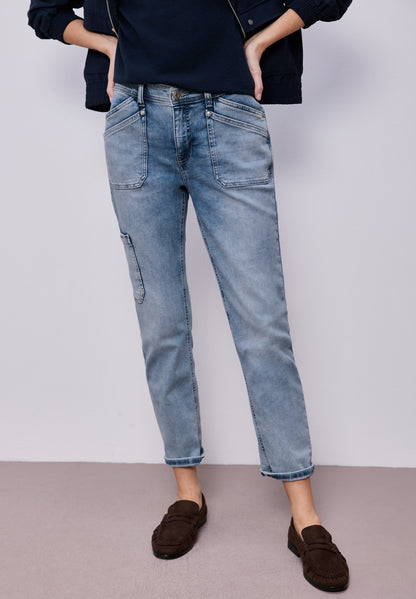 Street One Damen Cargo Jeans Style Charlie mit Bleached-Look und elastischem Bund