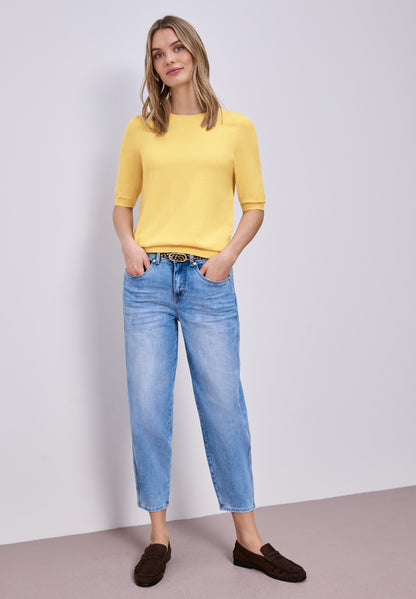 Street One Damen Strickpullover mit Puffärmeln Rundhals Casual Kurzarm