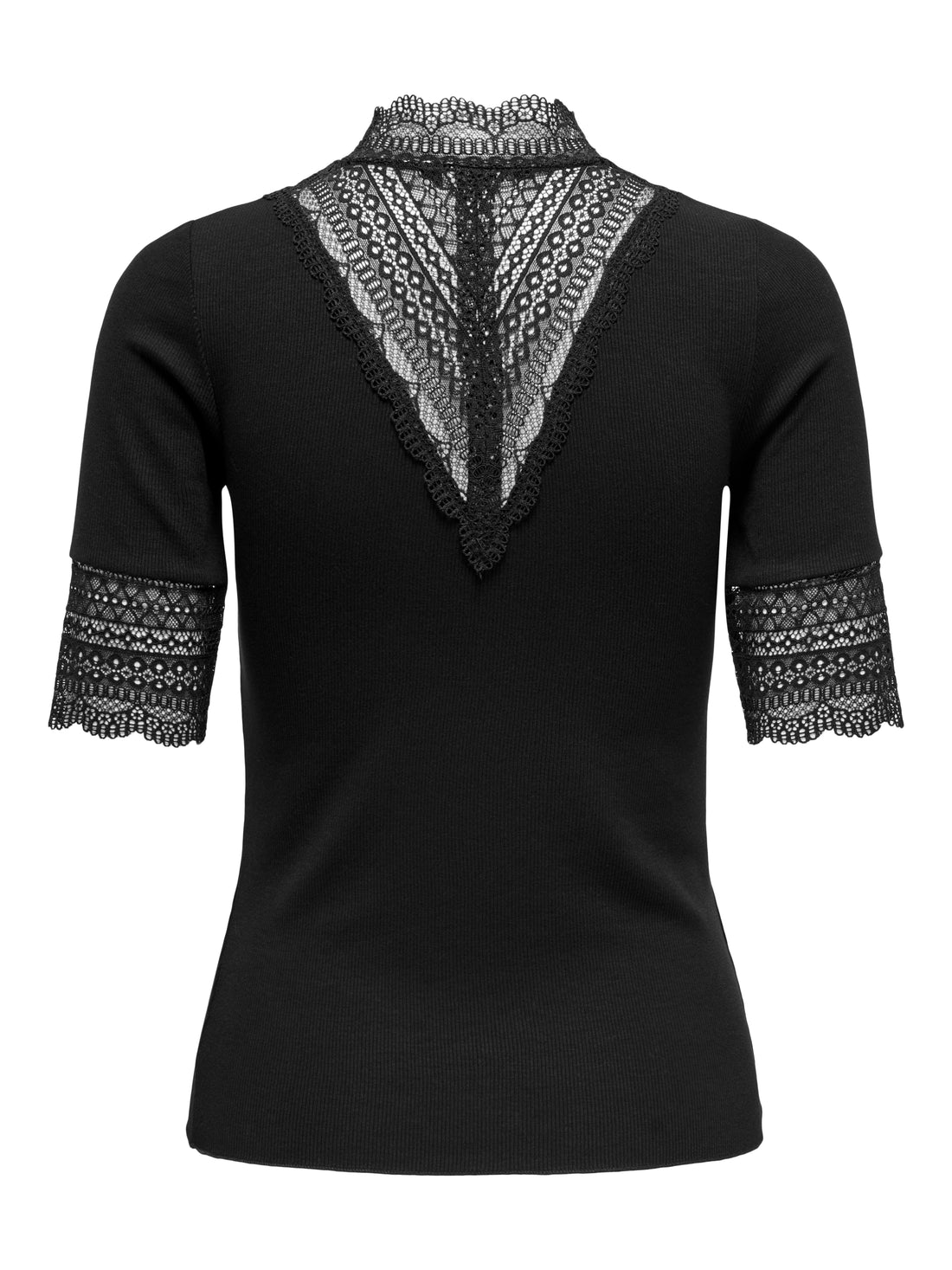 ONLY Top Damen Hochgeschlossen Kurzarm Spitzen-Detail Enger Schnitt