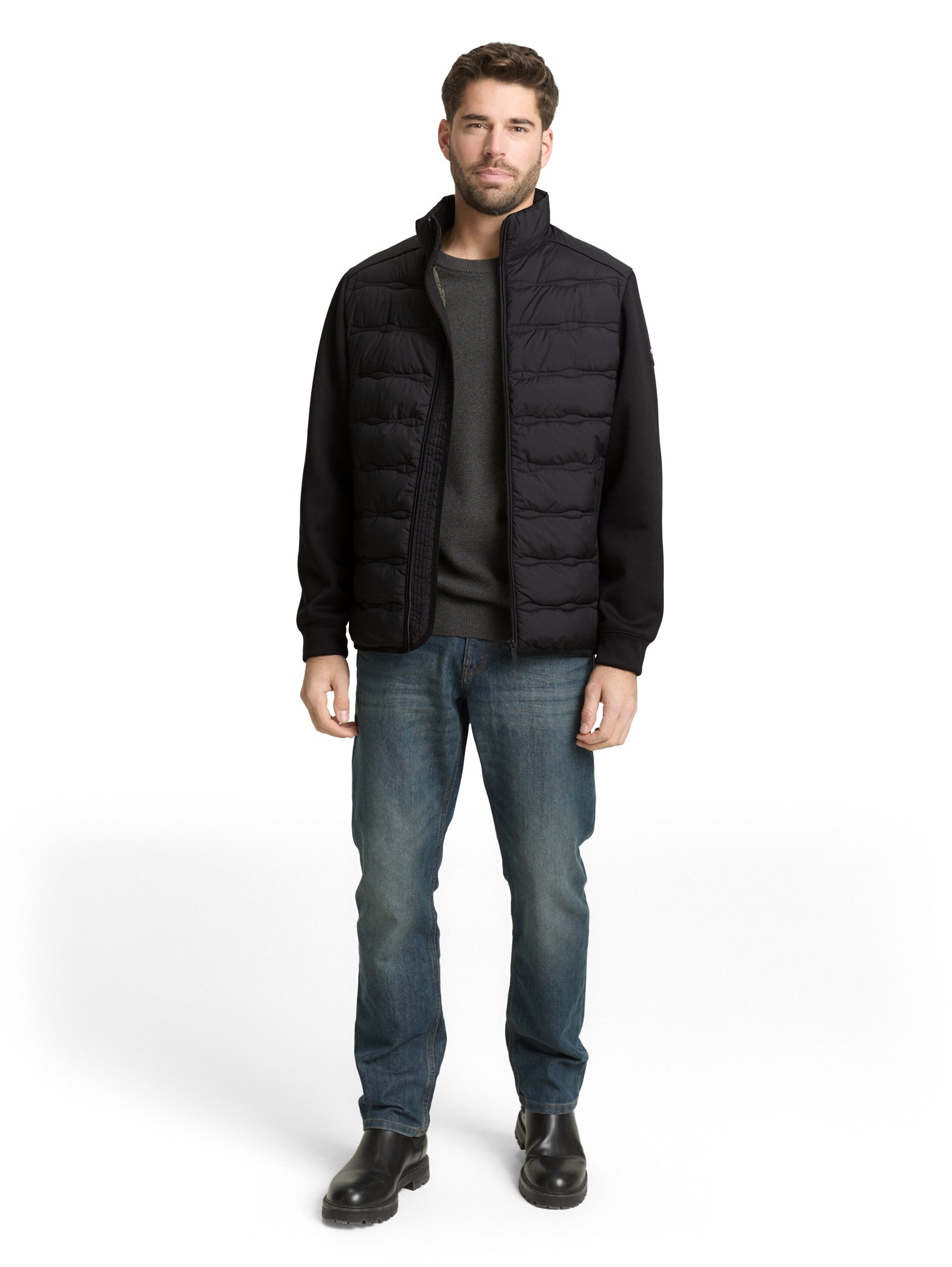 TOM TAILOR Hybrid Übergangsjacke Herren Stehkragen Logo-Badge